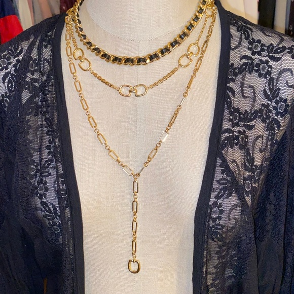 Elegant” Express  Gold Tone and Black Layered Necklace - Picture 1 of 7
